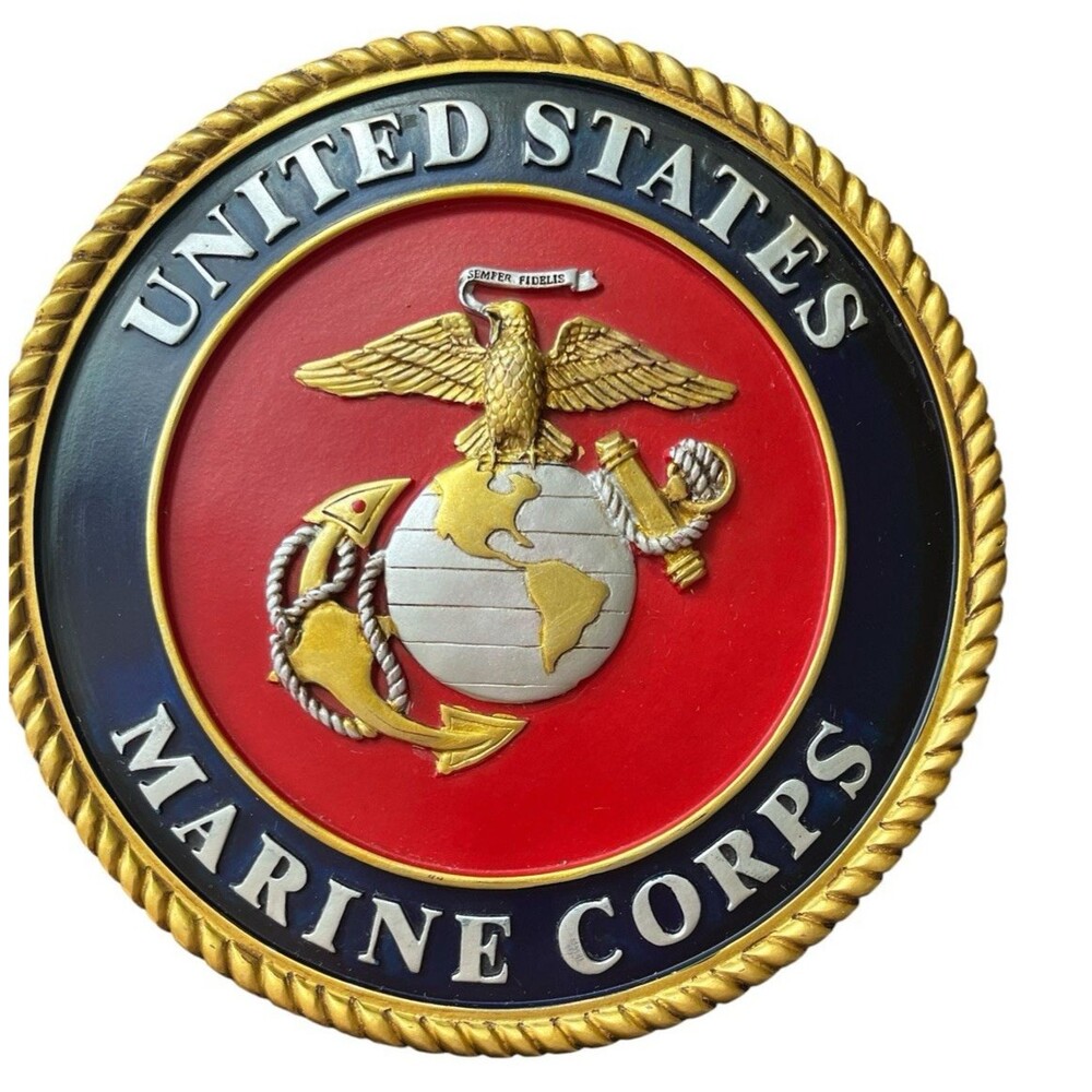 Vintage US Marine Corps Hanging Emblem Plaque Poured Plaster 3D 1980s 9-1/2"
